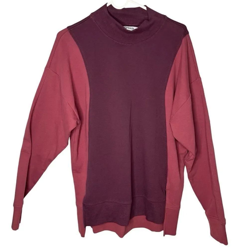 NWOT! Athleta Color Block Pink/Plumb Sweatshirt Loose Fit Women’s Size Small